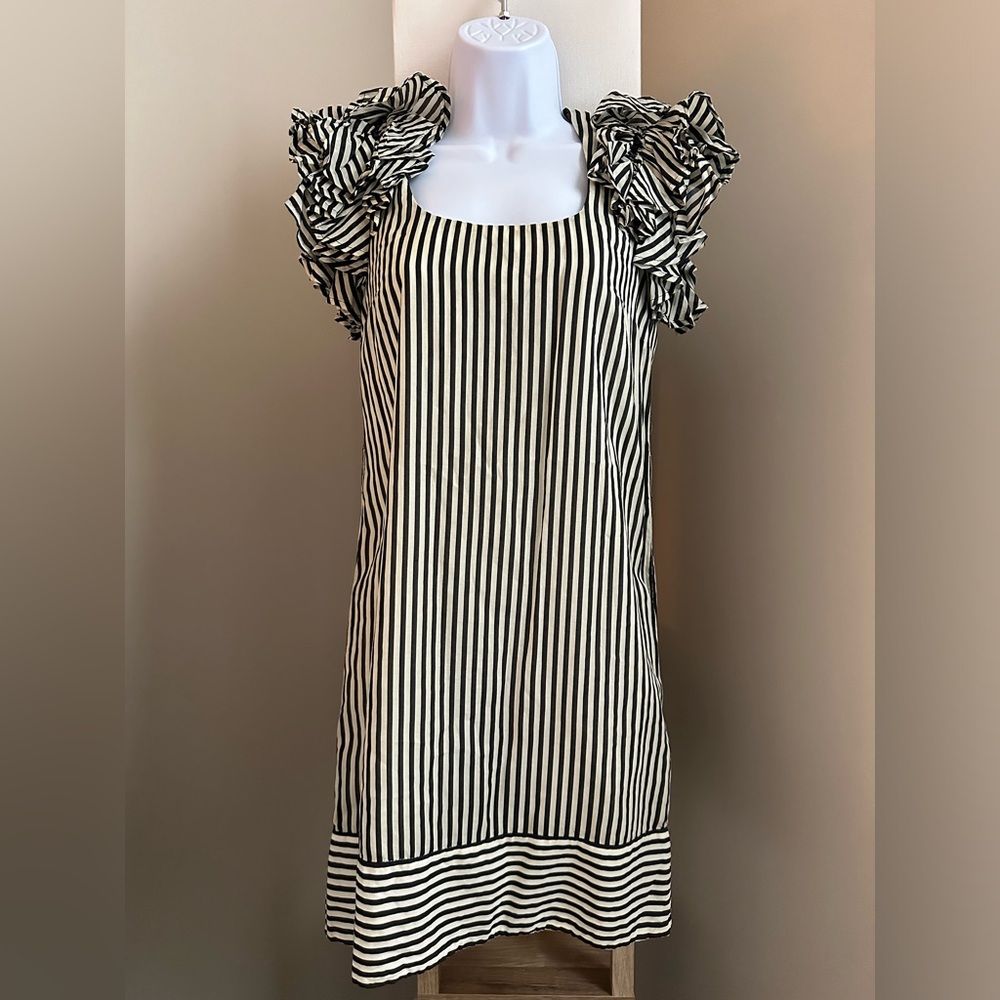 FRENCH CONNECTION STRIPED RUFFLE DRESS SZ. 2